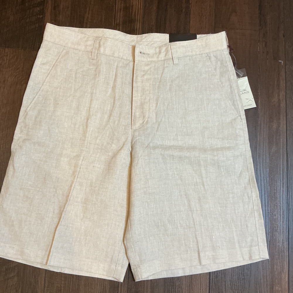 Tasso Elba Island Linen Flat Front Shorts Beige 100% Linen Size 32 NWT Summer